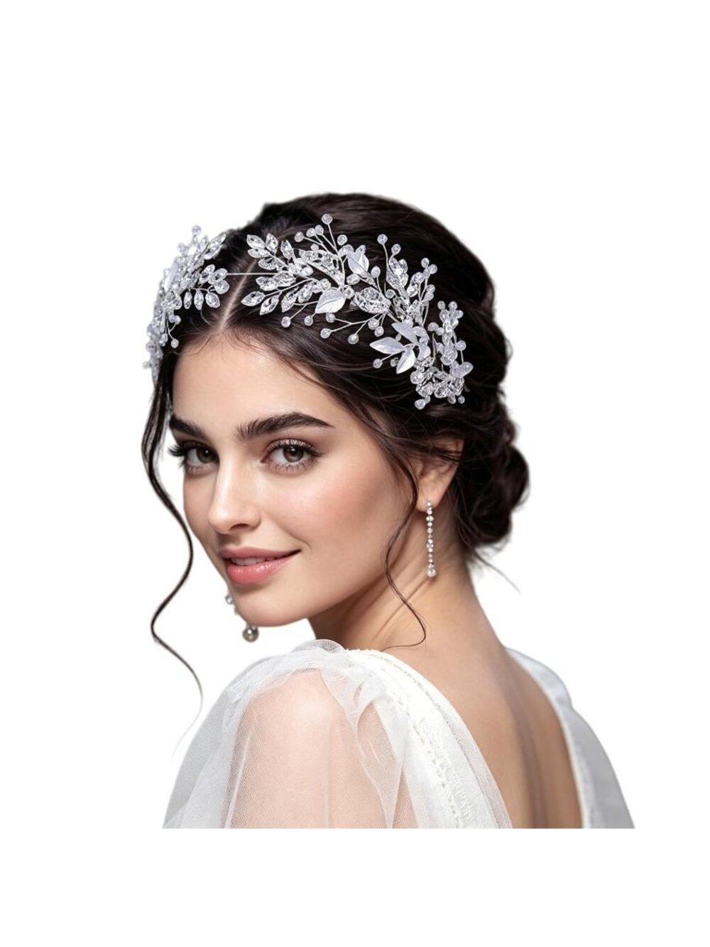 Women Silver Handmade Rhinestone Bridesmaid Leaf Crystal Bridal Fashion Headband